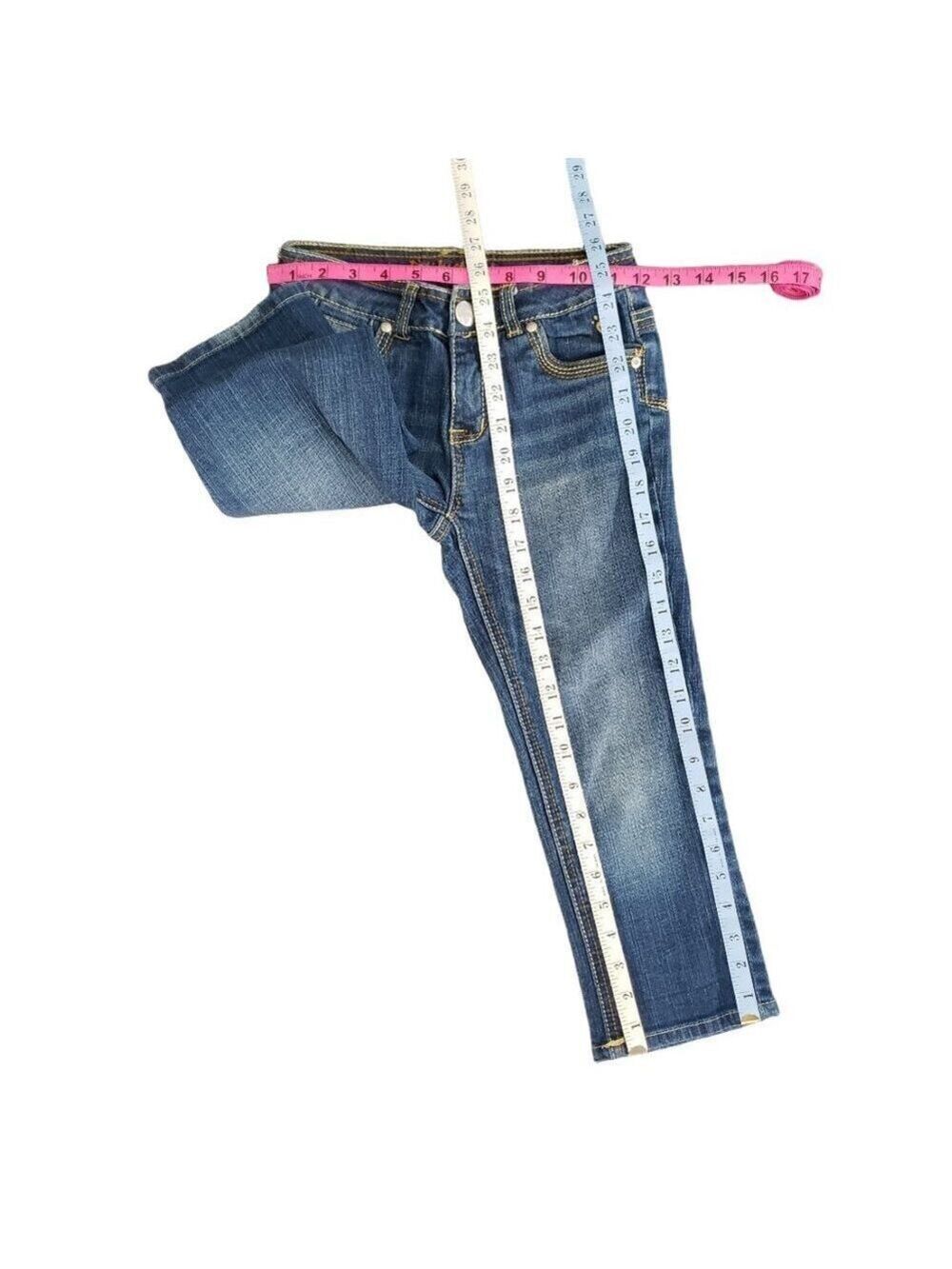 Justice Girls Bootcut Jeans Size 12S Slim Blue Denim Embroidered Pocket - Picture 8 of 9